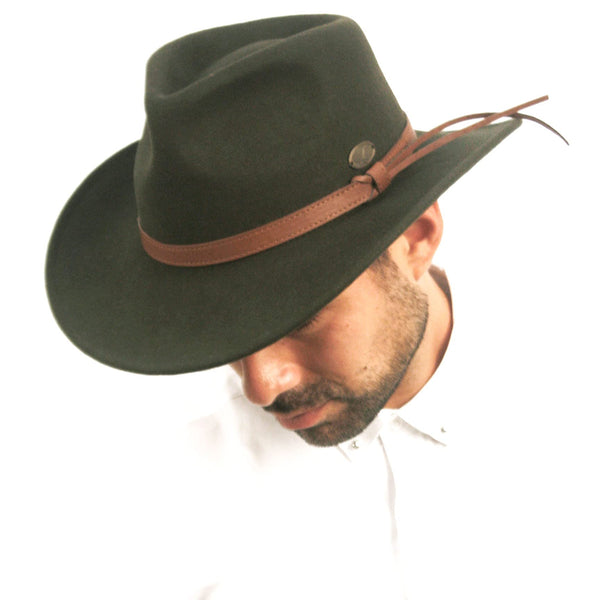 Epoch hats Indiana Jones Style Men's Wool Felt Outback Fedora with Grosgrain or Faux Leather Band
