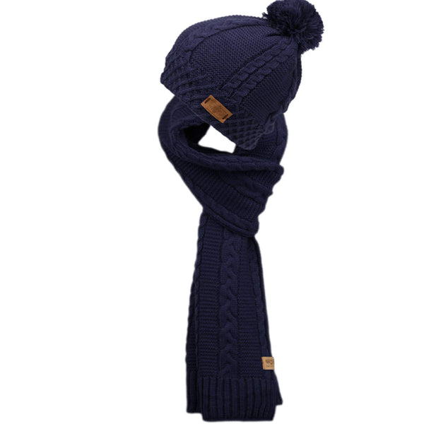Unisex Winter Warm Cable Knit Scarf with Complementing Pompom Slouchy Beanie