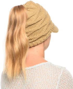 Ponytail Beanie with Visor Massy Bun Beanie Winter Hat with Hole for Ponytail