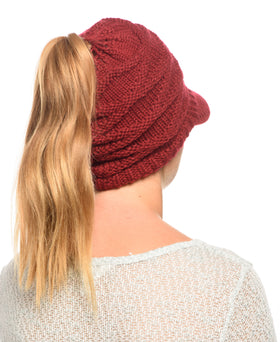 Ponytail Beanie with Visor Messy Bun Beanie Winter Hat with Hole for Ponytail