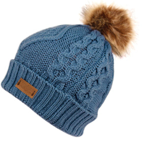 Women's Winter Fleece-Lined Cable Knit Pompom Beanie Hat