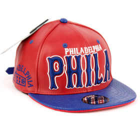 Philadelphia Faux Leather Flat Bill Snap Back Hat