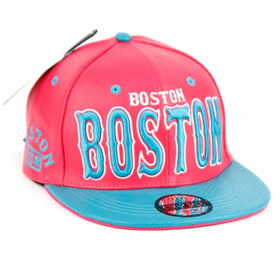 E-Flag Boston Faux Leather Brim Snapback Hat Hot Pink