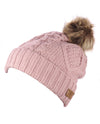 Women's Winter Fleece-Lined Cable Knit Pompom Beanie Hat