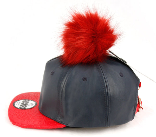 E-Flag Faux Leather Fur Pompom Baseball Cap Strap Back
