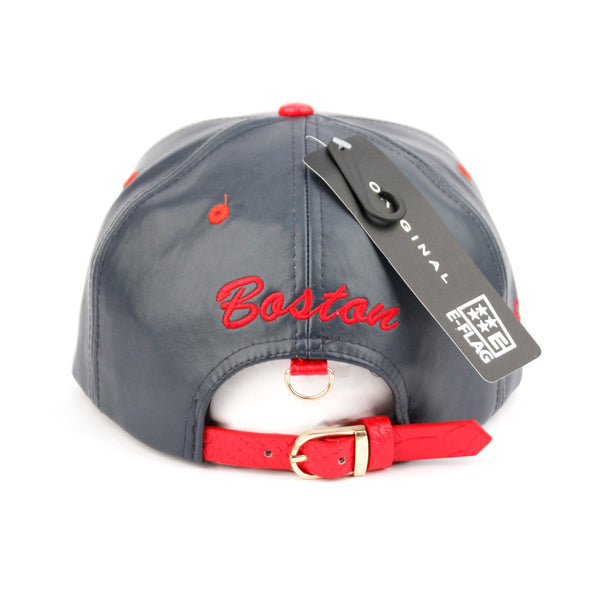 Boston Massachusetts Faux Leather Flat Bill Snap Back Hat