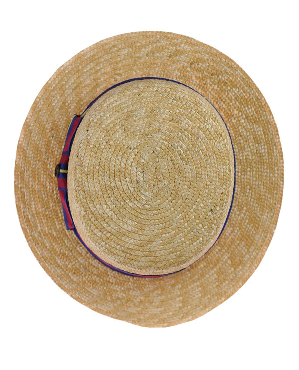 Unisex Grosgrain Ribbon Straw Skimmer Boater Straw Hat
