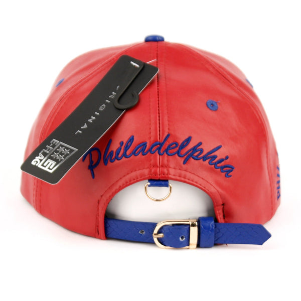 Philadelphia Faux Leather Flat Bill Snap Back Hat