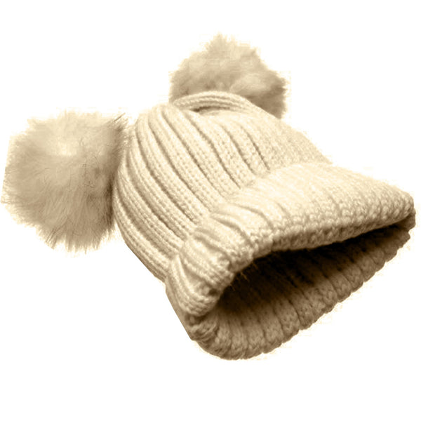 ANGELA & WILLIAM Women's Winter Chunky Knit Beanie Hat with Double Faux Fur Pom Pom Ears