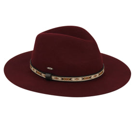 Women Big Brim Wool Felt Fedora hat Winter Cap with Tribal Print Band