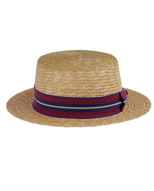 NYFASHION101 Unisex Grosgrain Ribbon Straw Skimmer Boater Hat