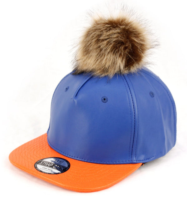 E-Flag Faux Leather Fur Pompom Baseball Cap Strap Back