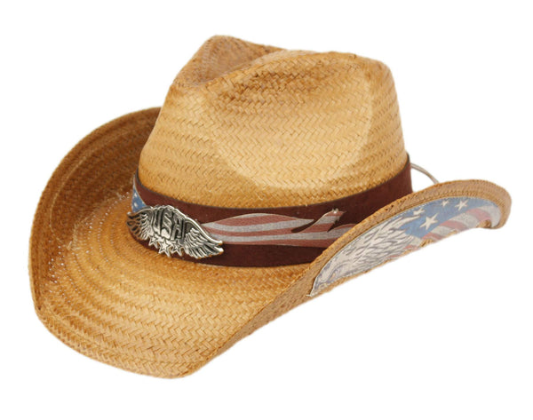 ANGELA & WILLIAM USA American Flag Straw Cowboy Hat w/Shapeable Brim, Red, White, Navy Blue