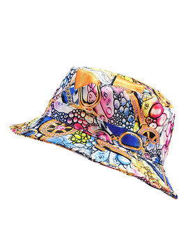 Fashionable Unisex Satin Lined Printed Pattern Cotton Bucket Sun Hat