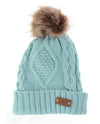 Women's Winter Fleece Lined Cable Knitted Pompom Beanie Hat