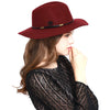 Women Big Brim Wool Felt Fedora Winter Hat with Faux Leather Trimming Band
