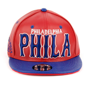 Philadelphia Faux Leather Baseball City Cap with Snake Faux Leather Flat Brim