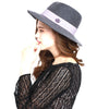 Women Wide Brim Felt Fedora Hat Winter Cap with Contrast Grosgrain Band