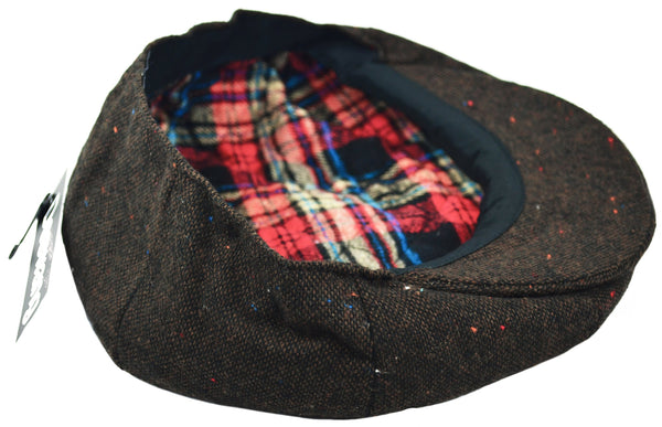 Men's Premium Wool Applejack Newsboy 8 Panel Hat Snap brim Cap (XLarge, Dark Brown Tweed)