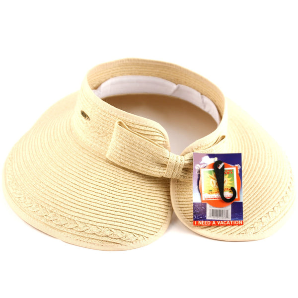 Beach Roll-Up Beach Straw Sun Visor Hat with Bow