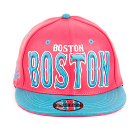 E-Flag Boston Faux Leather Brim Snapback Hat Hot Pink