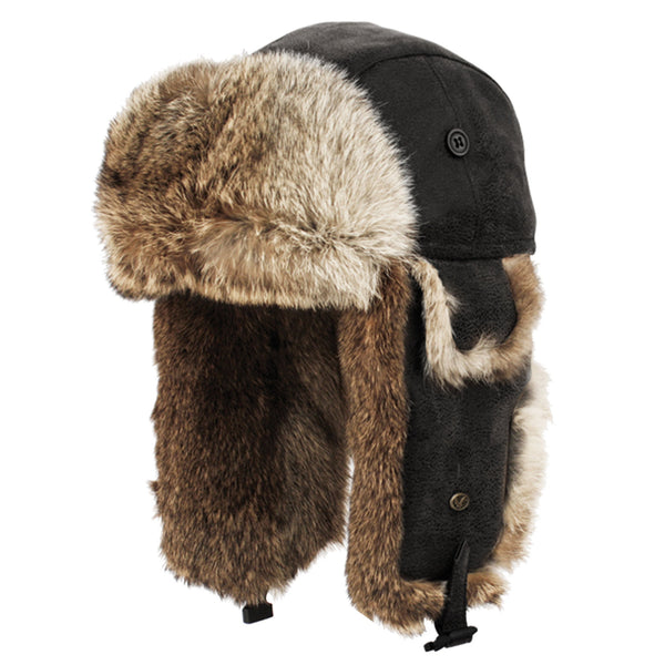 Real Rabbit Fur Trapper Hunting Hat Aviator Winter Cap