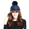 Women's Faux Leather Pompom Baseball Cap Adjustable Quilted Faux Leather Hat