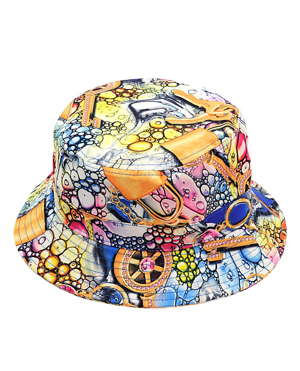 Fashionable Unisex Satin Lined Printed Pattern Cotton Bucket Sun Hat