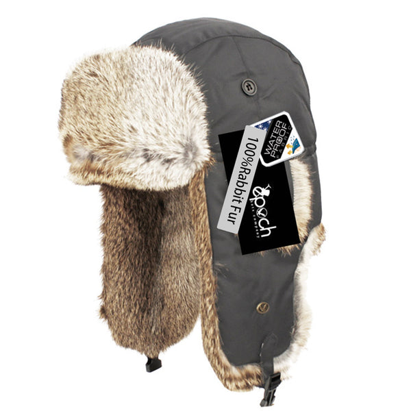 Real Rabbit Fur Trapper Hunting Hat Aviator Winter Cap