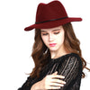 Women Big Brim Wool Felt Fedora Winter Hat with Faux Leather Trimming Band
