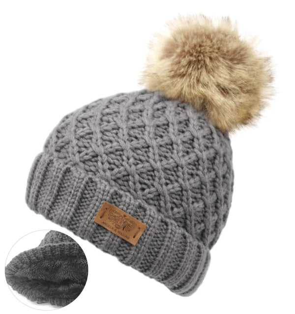 Women's Premium Winter Cable Knitted Pom Pom Beanie Hat