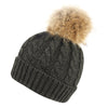 Womens Girls Knitted Fur Hat Real Large Raccoon Fur Pom Pom Beanie Hats