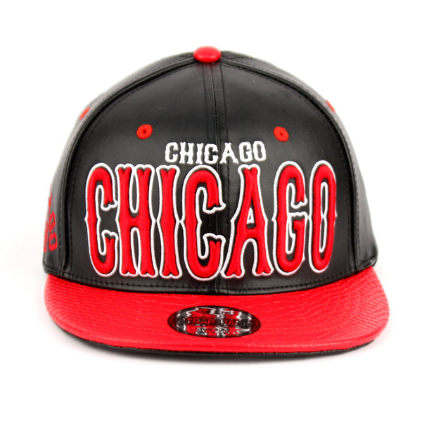 Chicago Faux Leather Flat Bill Snap Back Hat