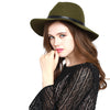 Women Big Brim Wool Felt Fedora Hat Winter Cap With Faux Leather Band