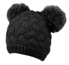 Chunky Cable Knit Double Pompom Beanie Winter Skull Cap with Sherpa Lining