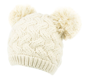 Chunky Cable Knit Double Pompom Beanie Winter Skull Cap with Sherpa Lining