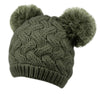Chunky Cable Knit Double Pompom Beanie Winter Skull Cap with Sherpa Lining