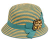 Women's Two Tone Straw Braid Clothe Summer Bucket Hats