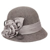 Women's Wool Felt Vintage Cloche Bucket Winter Hat with Satin Flower
