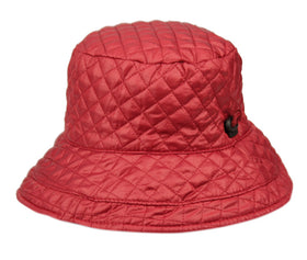 Foldable Water Repellent Diamond-Quilted Quilted Rain Hat w/Adjustable Drawstring Bucket Hat