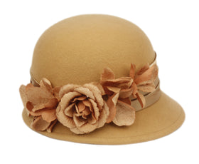 Women's Winter Bucket Hat Wool Felt Cloche Hat Elegant Flower