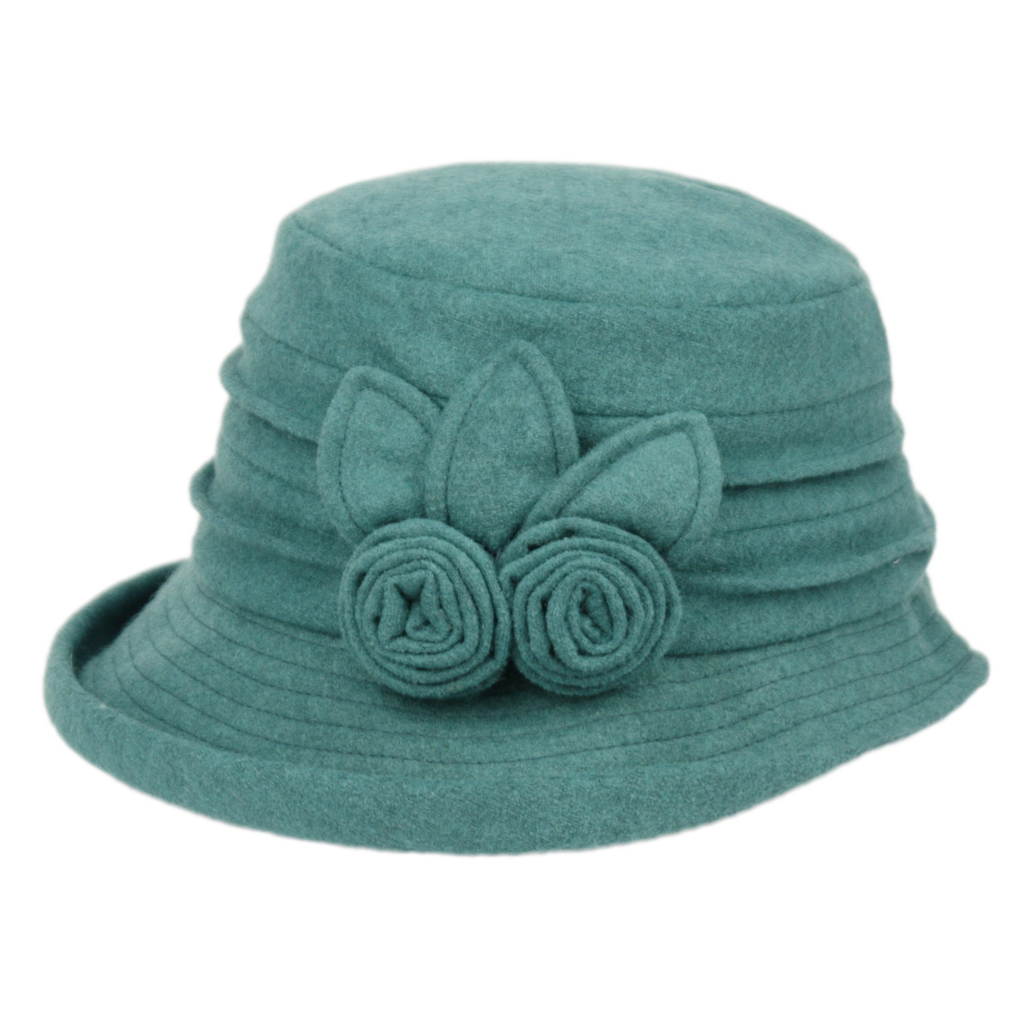 Women's Wool Flower Cloche Hat, Women's Winter Bucket Hat, Vintage Derby Hat Teal