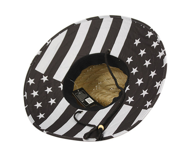 Wide Brim Straw Fedora Hats with USA Flag Badge & Prints