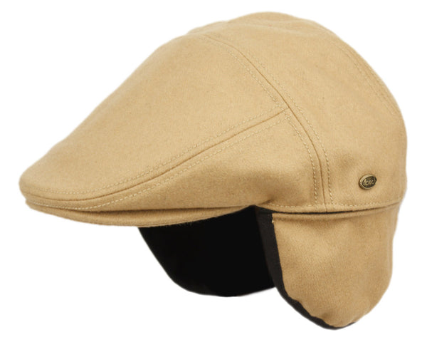 Men's Wool Flat Ivy Cap with Fleece Earflaps-Driving Hat