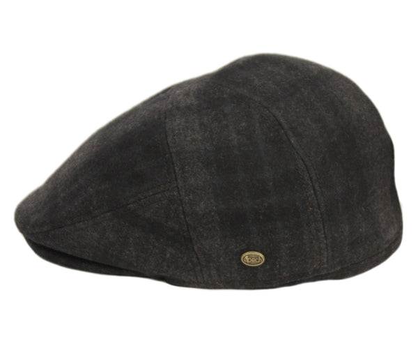 Men's Herringbone Plaid Wool Ivy Cap with Fleece Earflaps- Driving Hat