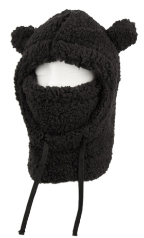 Kids Sherpa Fur Winter Tabby Bear Hat Mask Warm Neck Cover