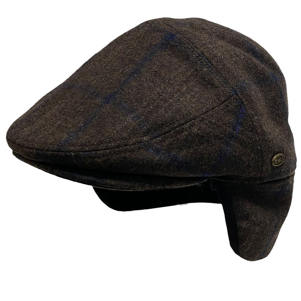 Men's Plaid Wool Ivy Cap with Fleece Earflaps- Driving Hat